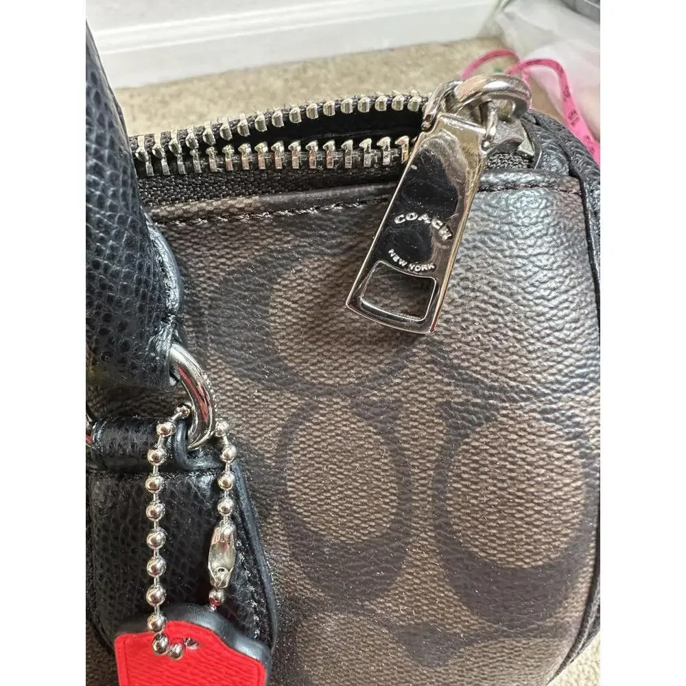 Coach Signature Double Stripe Bennett Heritage Satchel Mahogany Purse - Picture 8 of 12